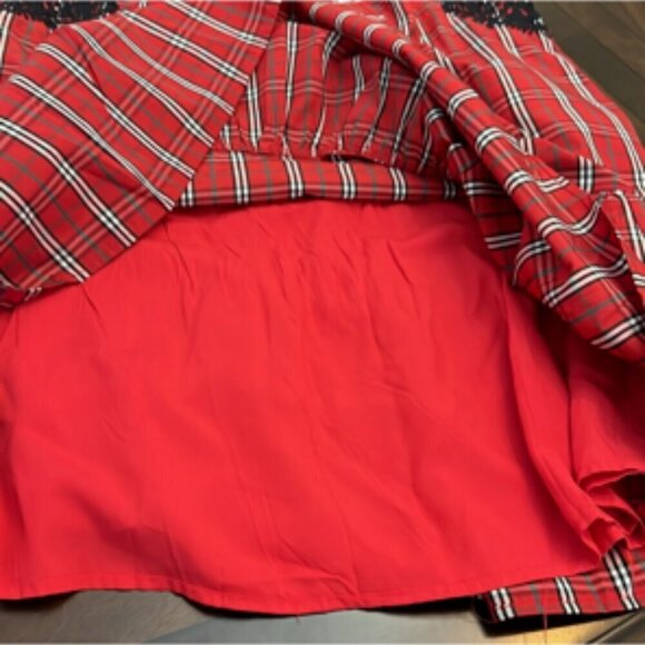 J. Marie Ruffle Neck Plaid Embroidered Tiered Mini Dress Red & Black NWT XS - Picture 8 of 10
